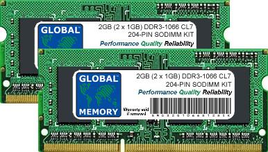 2GB (2 x 1GB) DDR3 1066MHz PC3-8500 204-PIN SODIMM MEMORY RAM KIT FOR PACKARD BELL LAPTOPS/NOTEBOOKS